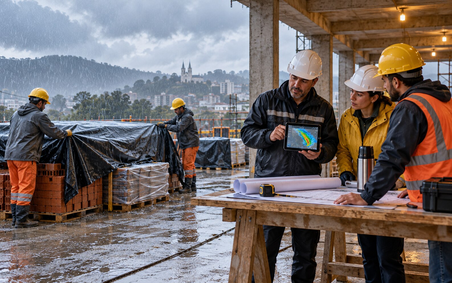 Ilustração conceitual relacionada a chuva e imprevistos: como reduzir impactos no cronograma.