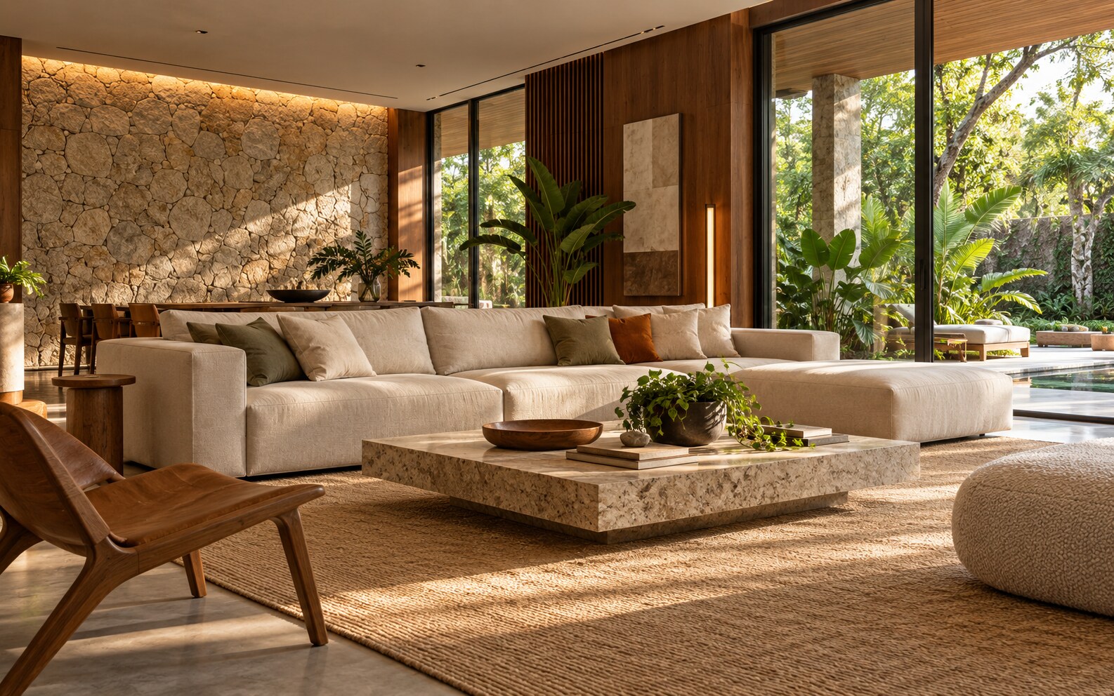 Sala residencial contemporânea em imagem conceitual, não referente a uma obra específica.
