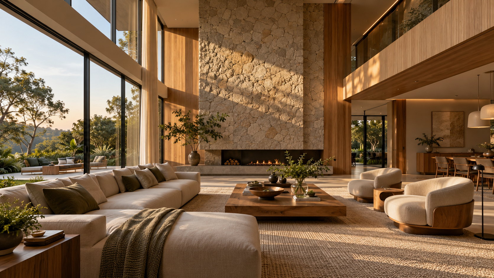 Interior contemporâneo com materiais naturais — imagem conceitual